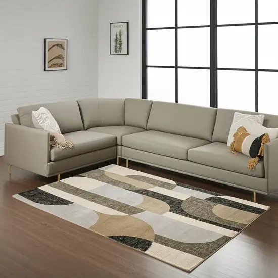 Brown and Ivory Geometric Power Loom Area Rug Photo 1