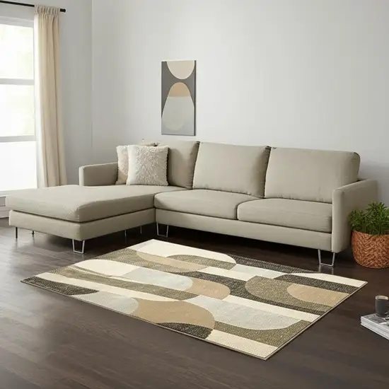 Brown and Ivory Geometric Power Loom Area Rug Photo 1