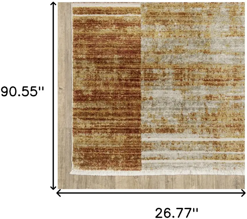 Brown And Ivory Geometric Power Loom Runner Rug With Fringe Photo 9