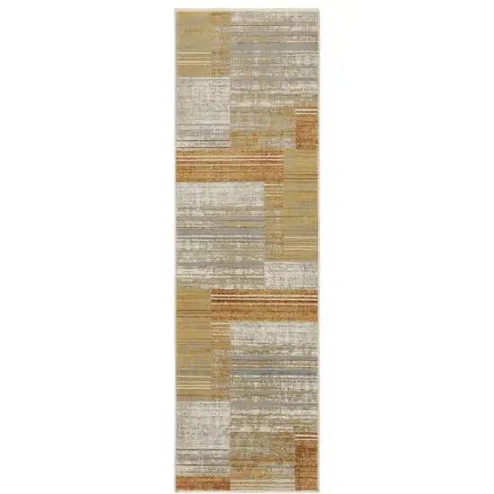 2' X 8' Brown And Ivory Geometric Power Loom Runner Rug With Fringe Photo 1