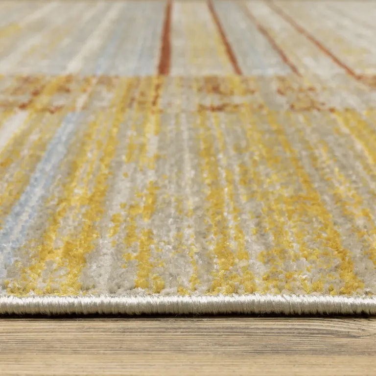Brown And Ivory Geometric Power Loom Runner Rug With Fringe Photo 5