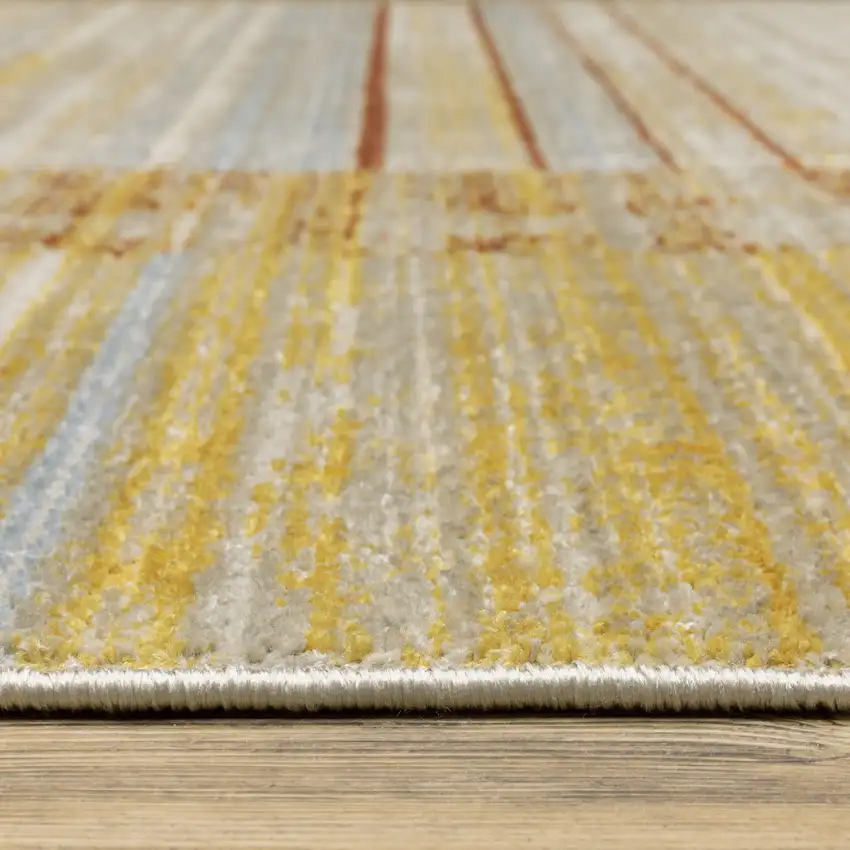 Brown And Ivory Geometric Power Loom Runner Rug With Fringe Photo 6