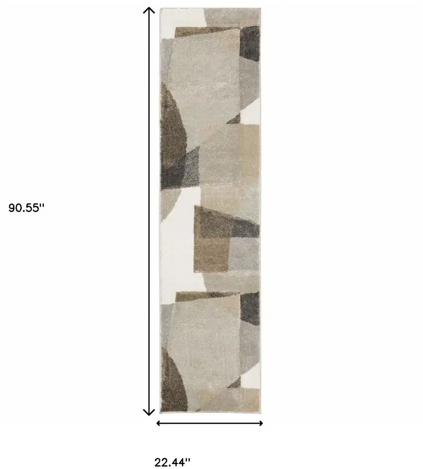 Brown And Ivory Geometric Power Loom Runner Rug Photo 8