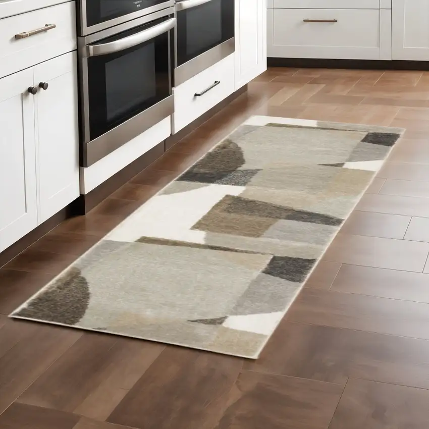 2' X 8' Brown And Ivory Geometric Power Loom Runner Rug Photo 1