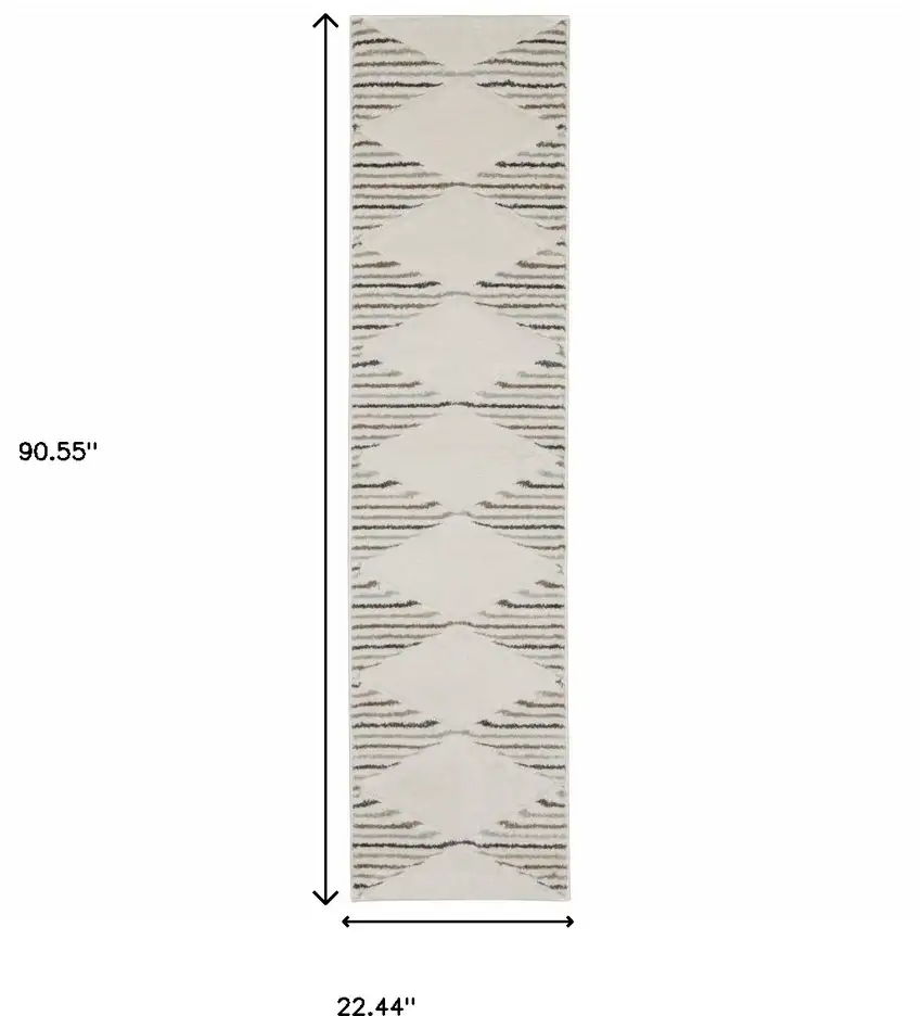 Brown And Ivory Geometric Power Loom Runner Rug Photo 8