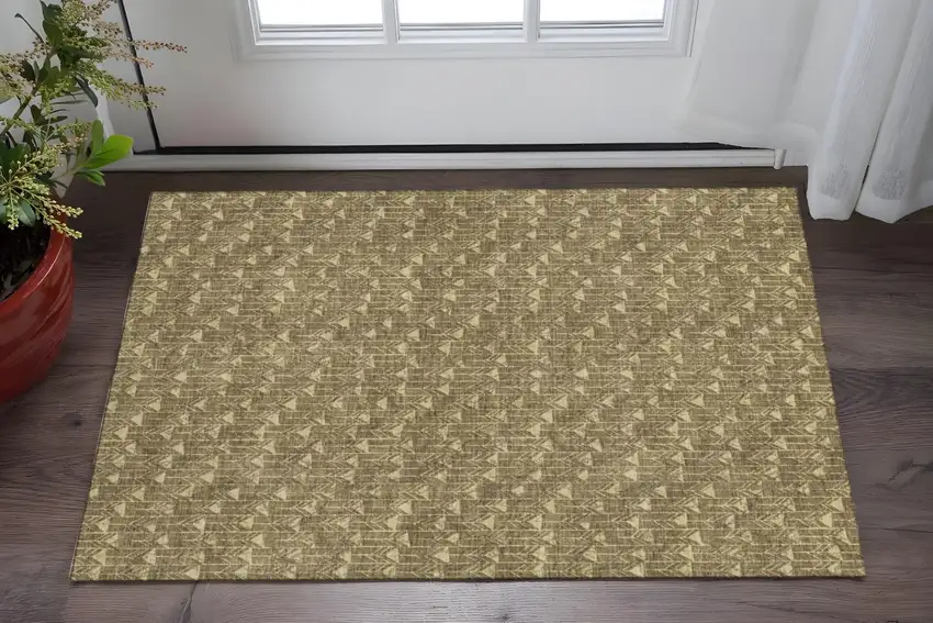 Brown And Ivory Geometric Washable Area Rug With UV Protection Photo 2