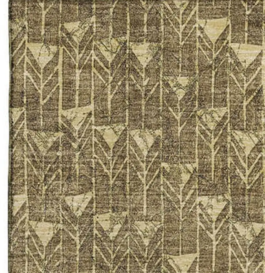 Brown And Ivory Geometric Washable Area Rug With UV Protection Photo 4