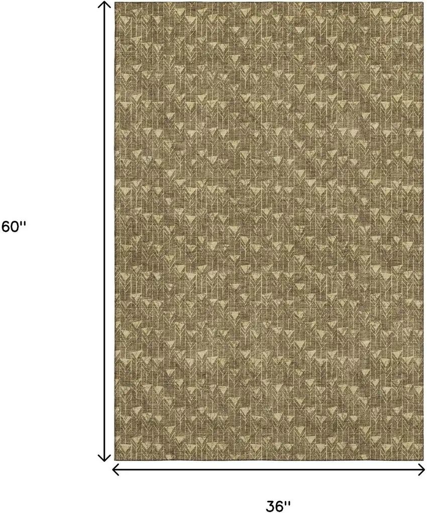 Brown And Ivory Geometric Washable Area Rug With UV Protection Photo 3