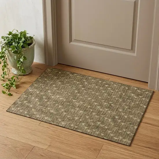 Brown And Ivory Geometric Washable Area Rug With UV Protection Photo 1