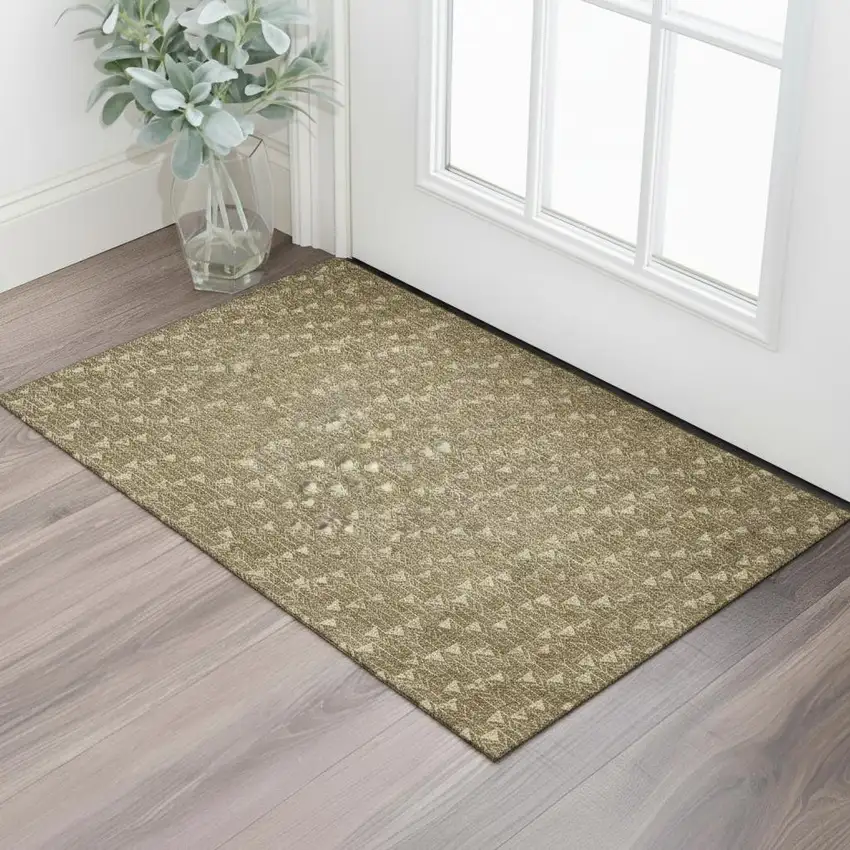 Brown And Ivory Geometric Washable Area Rug With UV Protection Photo 1