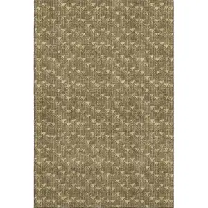 Photo of Brown And Ivory Geometric Washable Area Rug With UV Protection