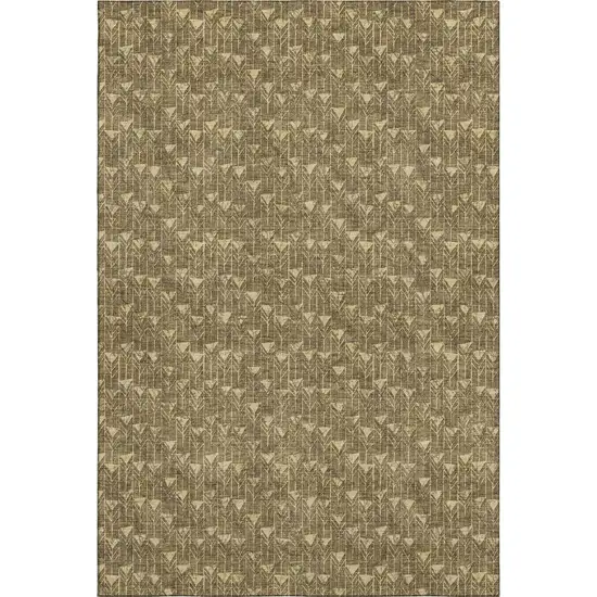 Brown And Ivory Geometric Washable Area Rug With UV Protection Photo 1