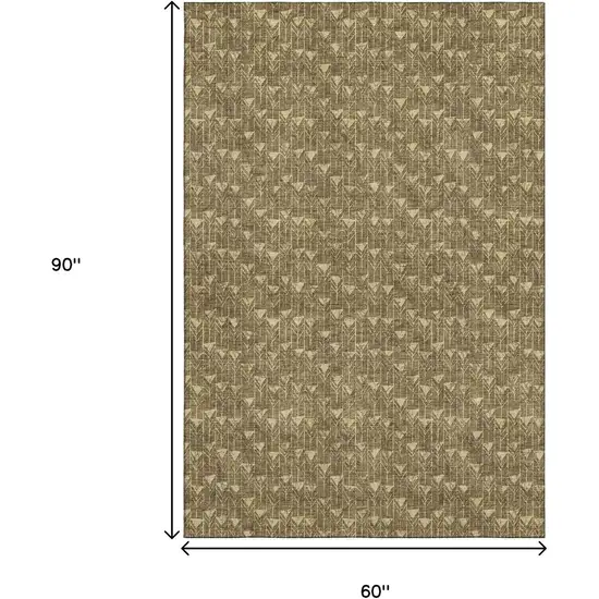 Brown And Ivory Geometric Washable Area Rug With UV Protection Photo 3