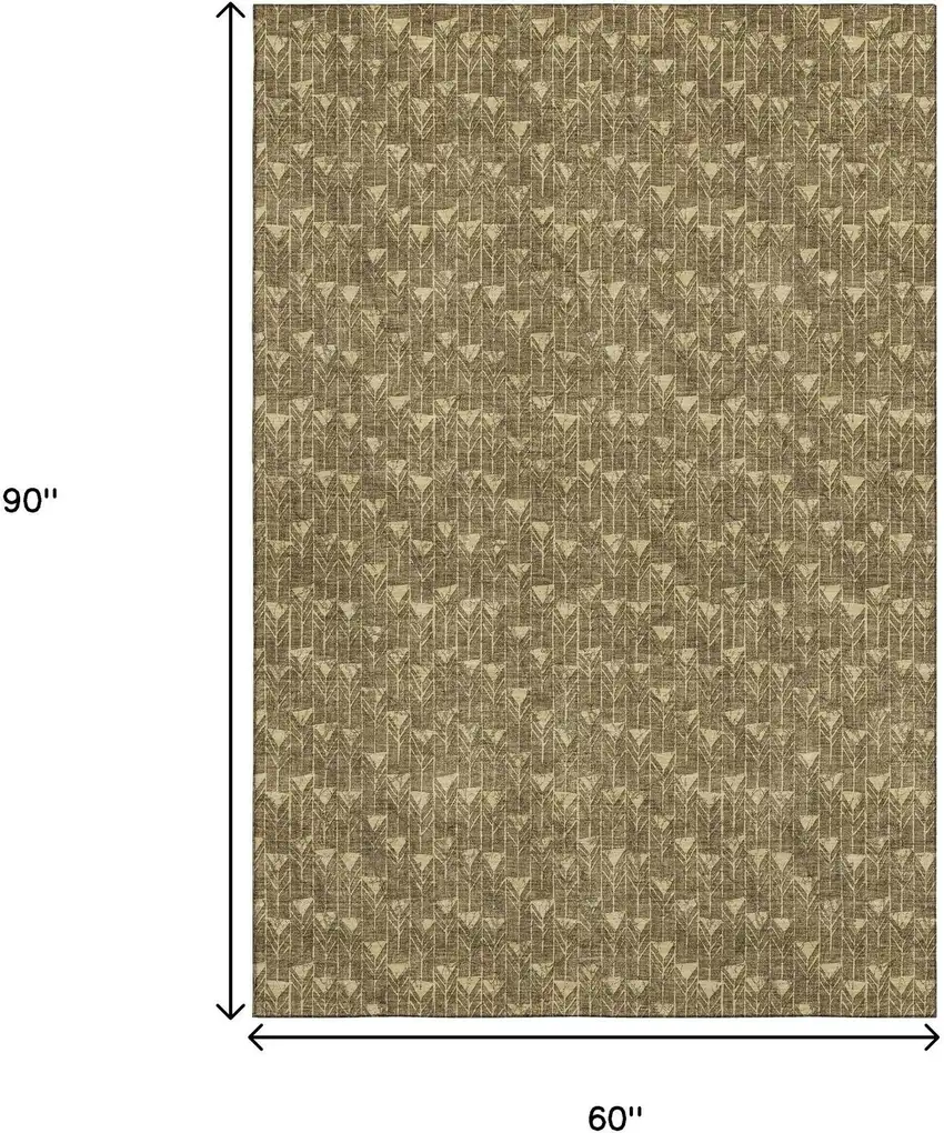 Brown And Ivory Geometric Washable Area Rug With UV Protection Photo 3
