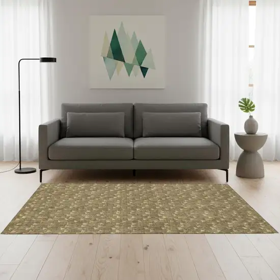 Brown And Ivory Geometric Washable Area Rug With UV Protection Photo 1