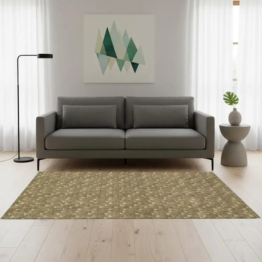 Brown And Ivory Geometric Washable Area Rug With UV Protection Photo 1