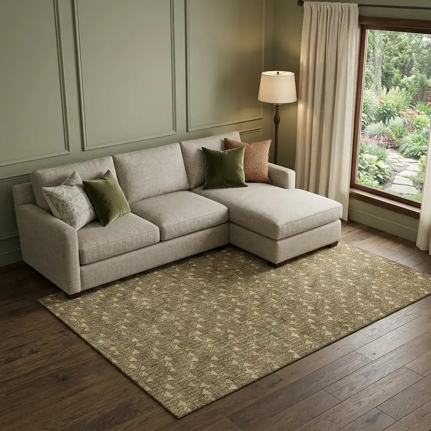 Brown And Ivory Geometric Washable Area Rug With UV Protection Photo 1