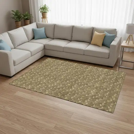 Brown And Ivory Geometric Washable Area Rug With UV Protection Photo 1