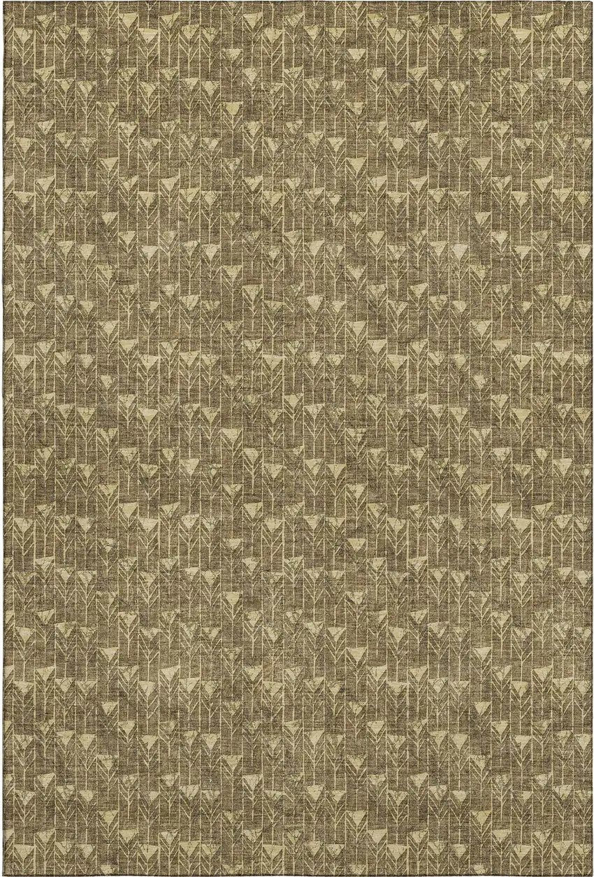 Brown And Ivory Geometric Washable Area Rug With UV Protection Photo 1