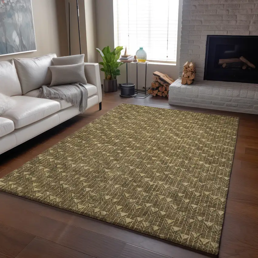 Brown And Ivory Geometric Washable Area Rug With UV Protection Photo 6