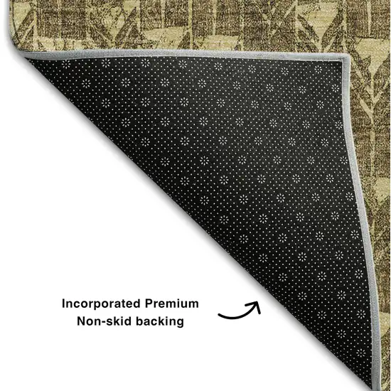 Brown And Ivory Geometric Washable Area Rug With UV Protection Photo 7