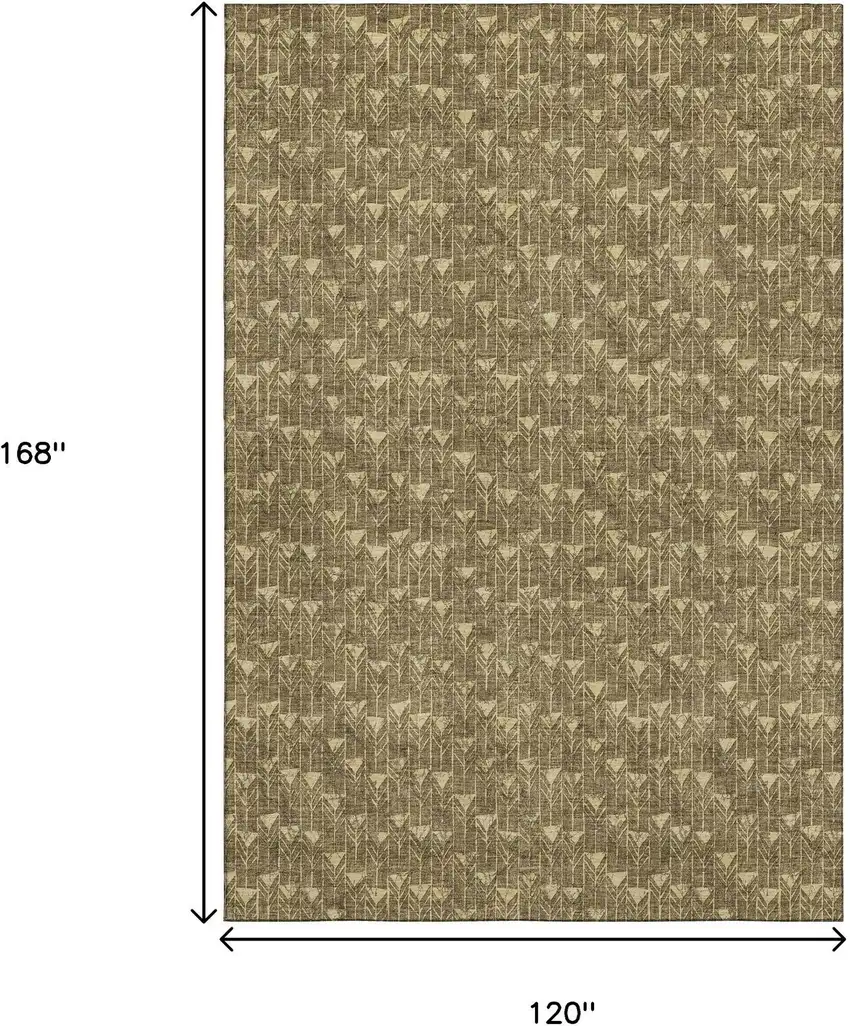 Brown And Ivory Geometric Washable Area Rug With UV Protection Photo 3