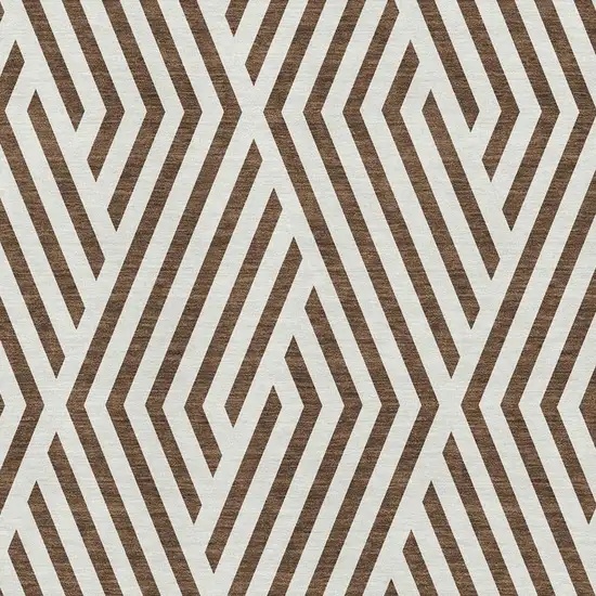 Brown And Ivory Geometric Washable Area Rug With UV Protection Photo 3
