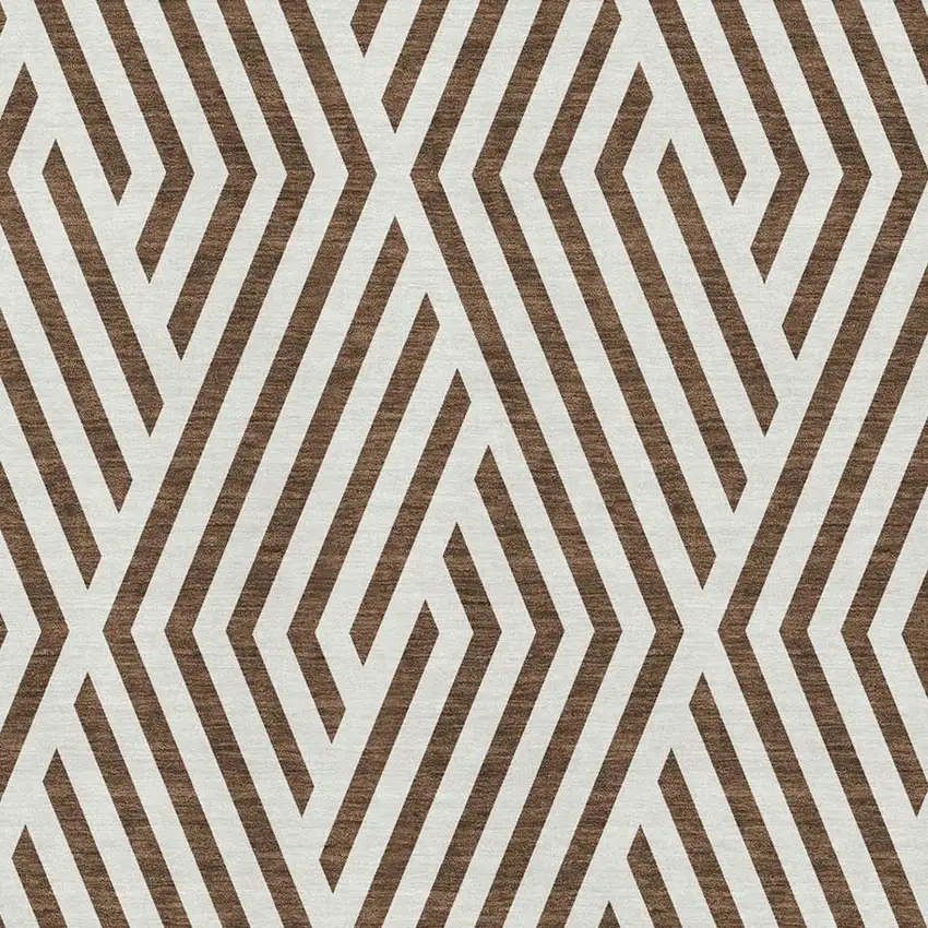 Brown And Ivory Geometric Washable Area Rug With UV Protection Photo 3