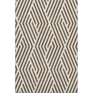 Photo of Brown And Ivory Geometric Washable Area Rug With UV Protection