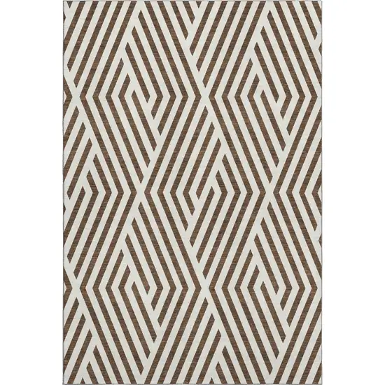Brown And Ivory Geometric Washable Area Rug With UV Protection Photo 1