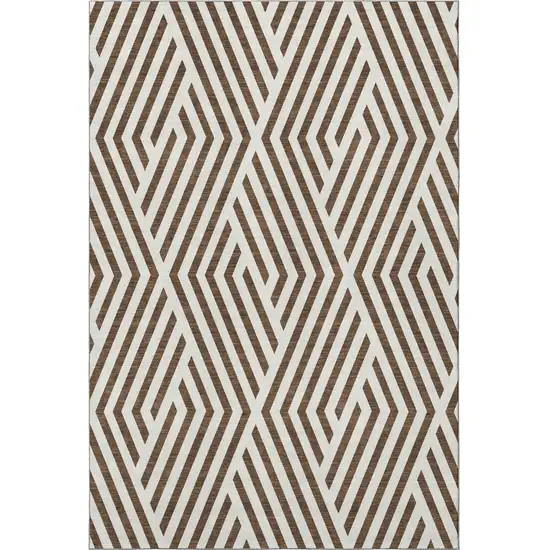 Brown And Ivory Geometric Washable Area Rug With UV Protection Photo 4