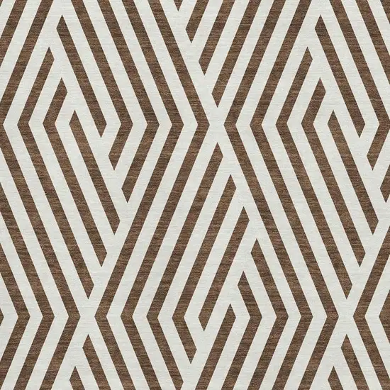 Brown And Ivory Geometric Washable Area Rug With UV Protection Photo 3