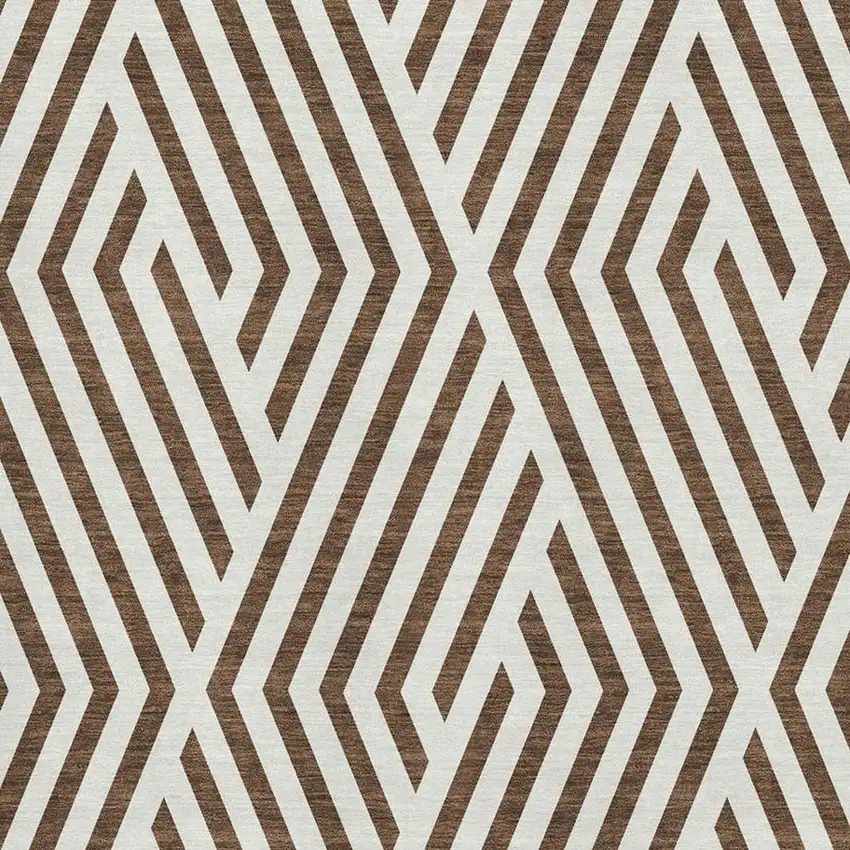 Brown And Ivory Geometric Washable Area Rug With UV Protection Photo 3