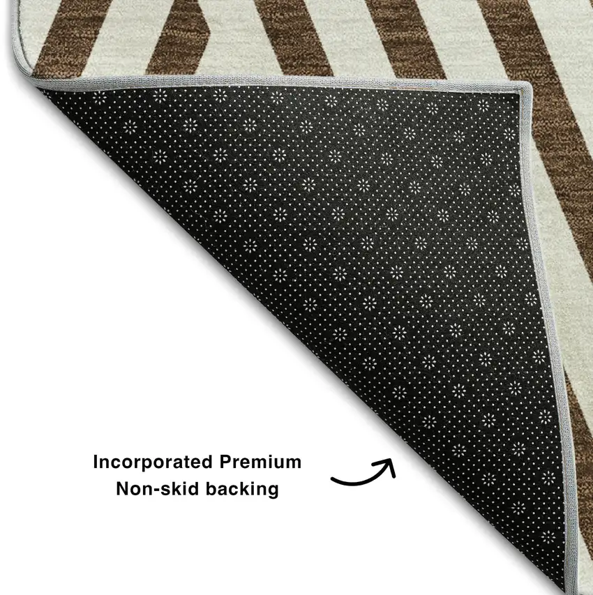Brown And Ivory Geometric Washable Area Rug With UV Protection Photo 6