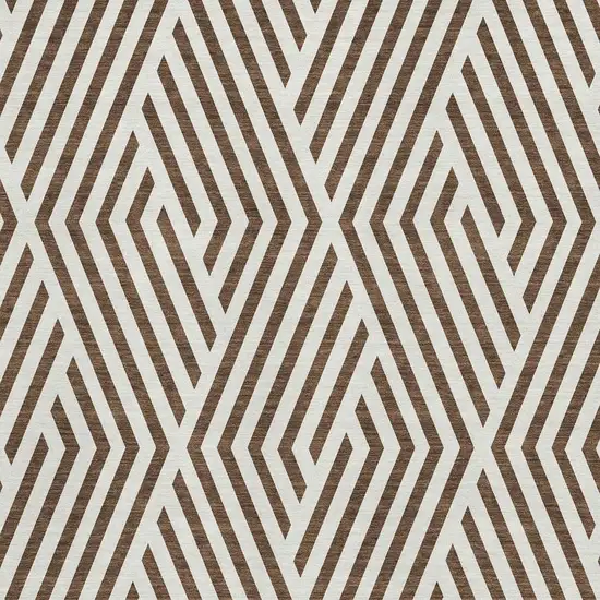 Brown And Ivory Geometric Washable Area Rug With UV Protection Photo 4