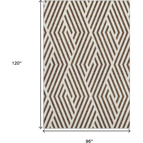 Brown And Ivory Geometric Washable Area Rug With UV Protection Photo 3