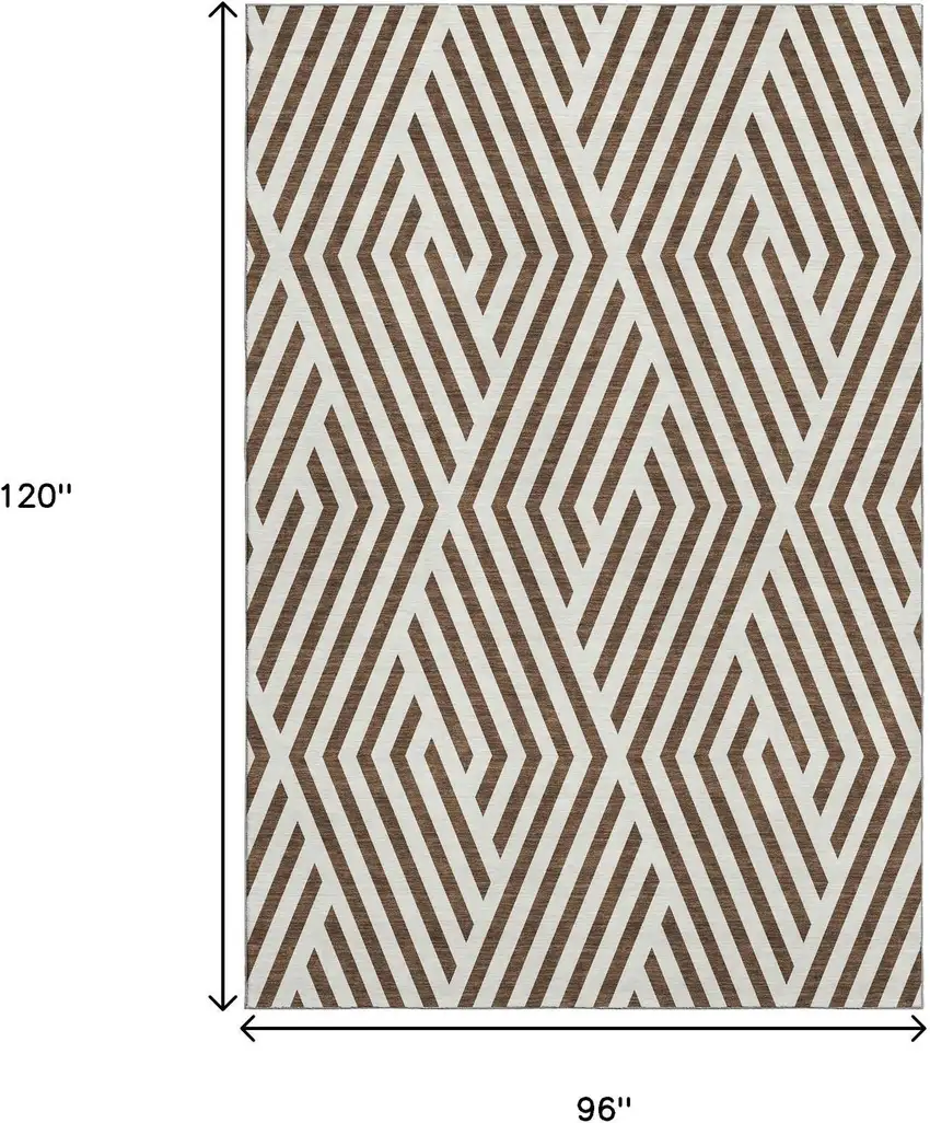 Brown And Ivory Geometric Washable Area Rug With UV Protection Photo 3