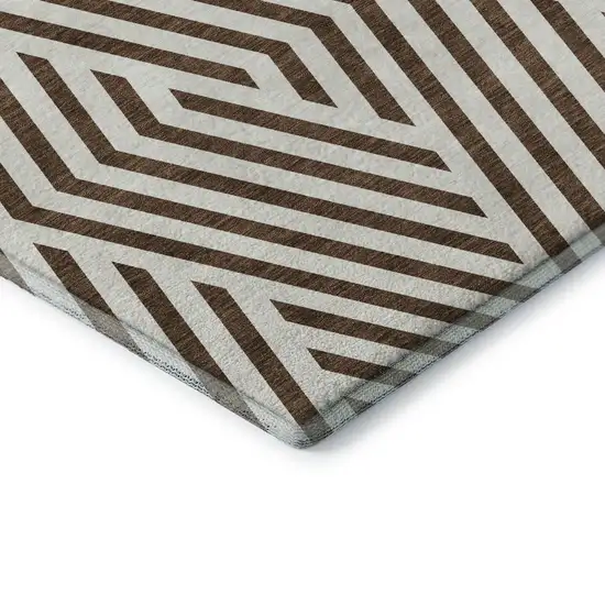 Brown And Ivory Geometric Washable Area Rug With UV Protection Photo 7