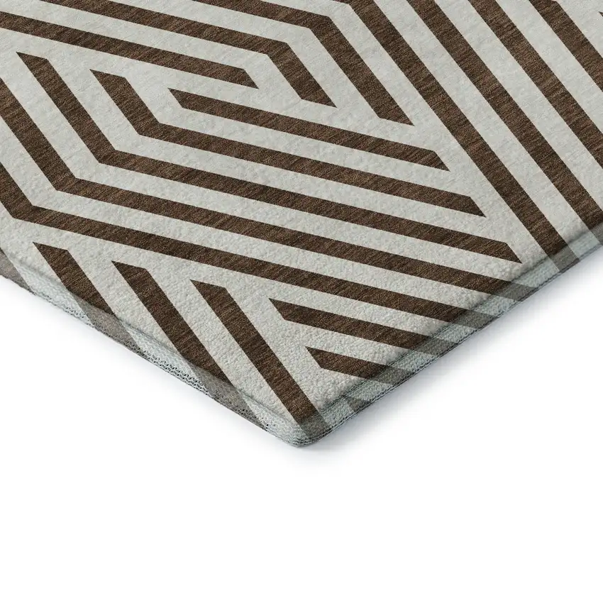 Brown And Ivory Geometric Washable Area Rug With UV Protection Photo 7
