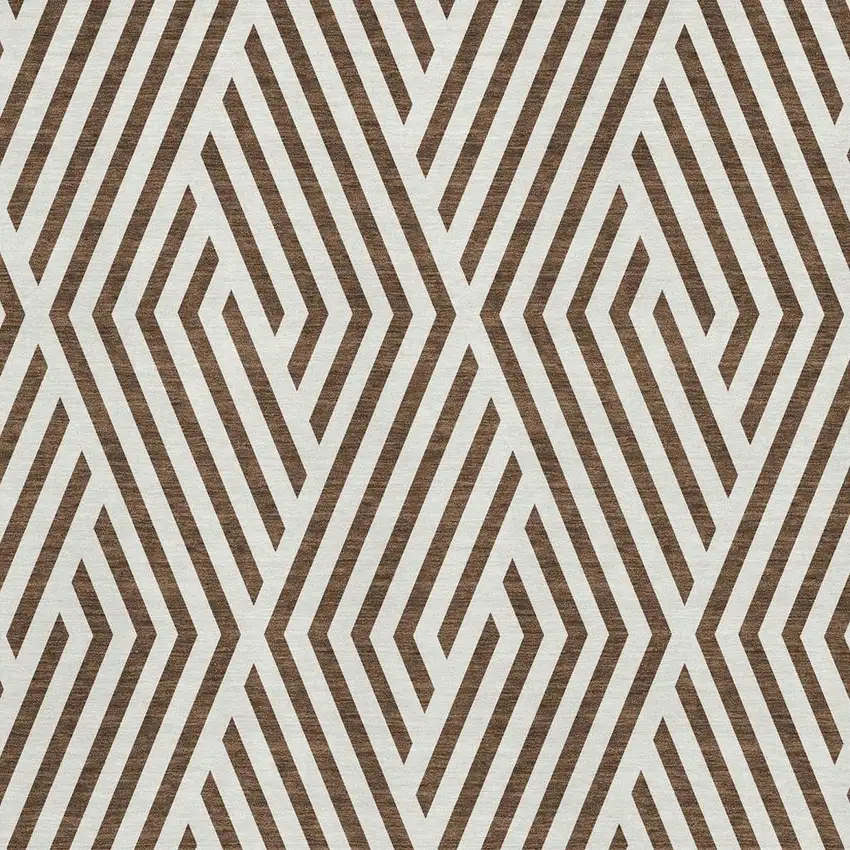 Brown And Ivory Geometric Washable Area Rug With UV Protection Photo 3