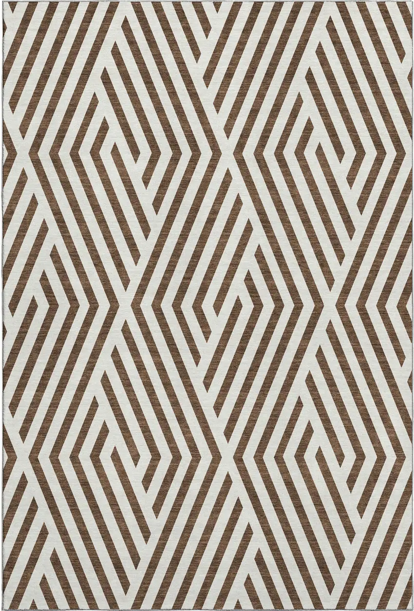 Brown And Ivory Geometric Washable Area Rug With UV Protection Photo 3