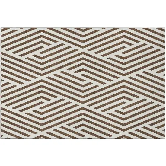 Brown And Ivory Geometric Washable Area Rug With UV Protection Photo 2