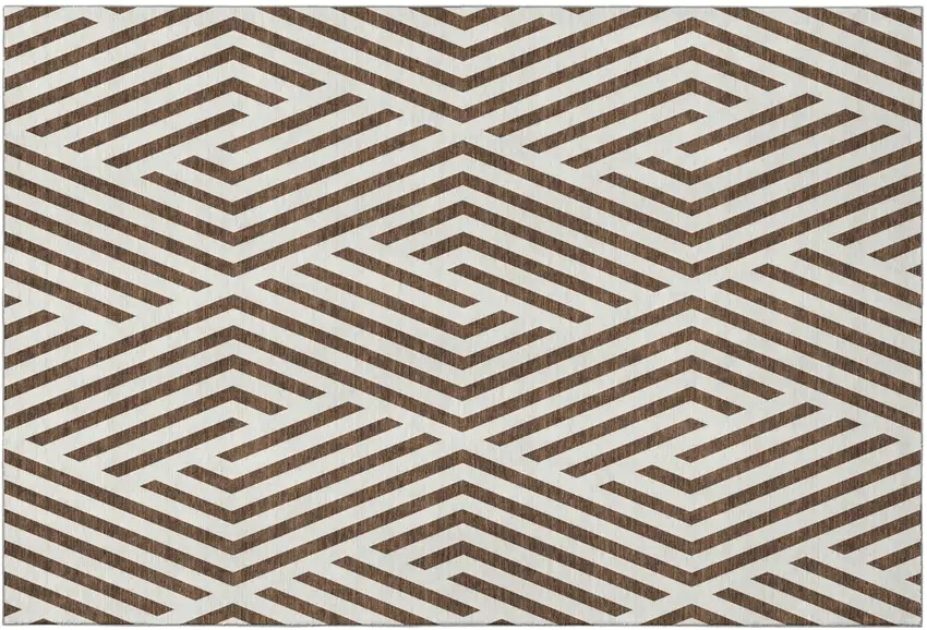 Brown And Ivory Geometric Washable Area Rug With UV Protection Photo 2
