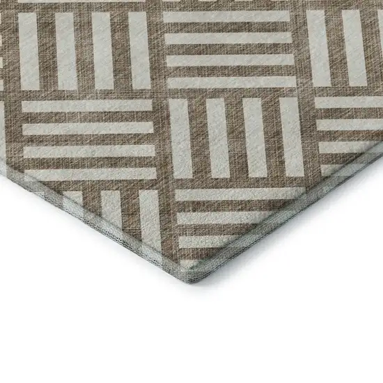 Brown And Ivory Geometric Washable Area Rug With UV Protection Photo 5