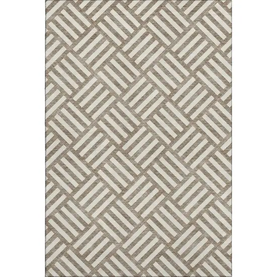 Brown And Ivory Geometric Washable Area Rug With UV Protection Photo 1