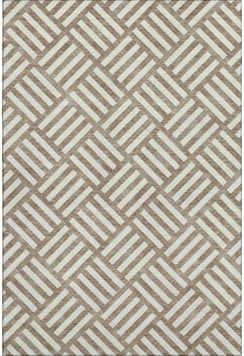 Brown And Ivory Geometric Washable Area Rug With UV Protection Photo 1