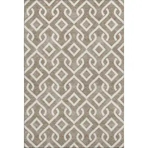 Photo of Brown And Ivory Geometric Washable Area Rug With UV Protection