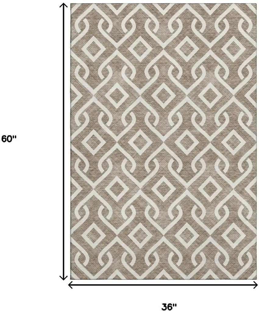 Brown And Ivory Geometric Washable Area Rug With UV Protection Photo 9