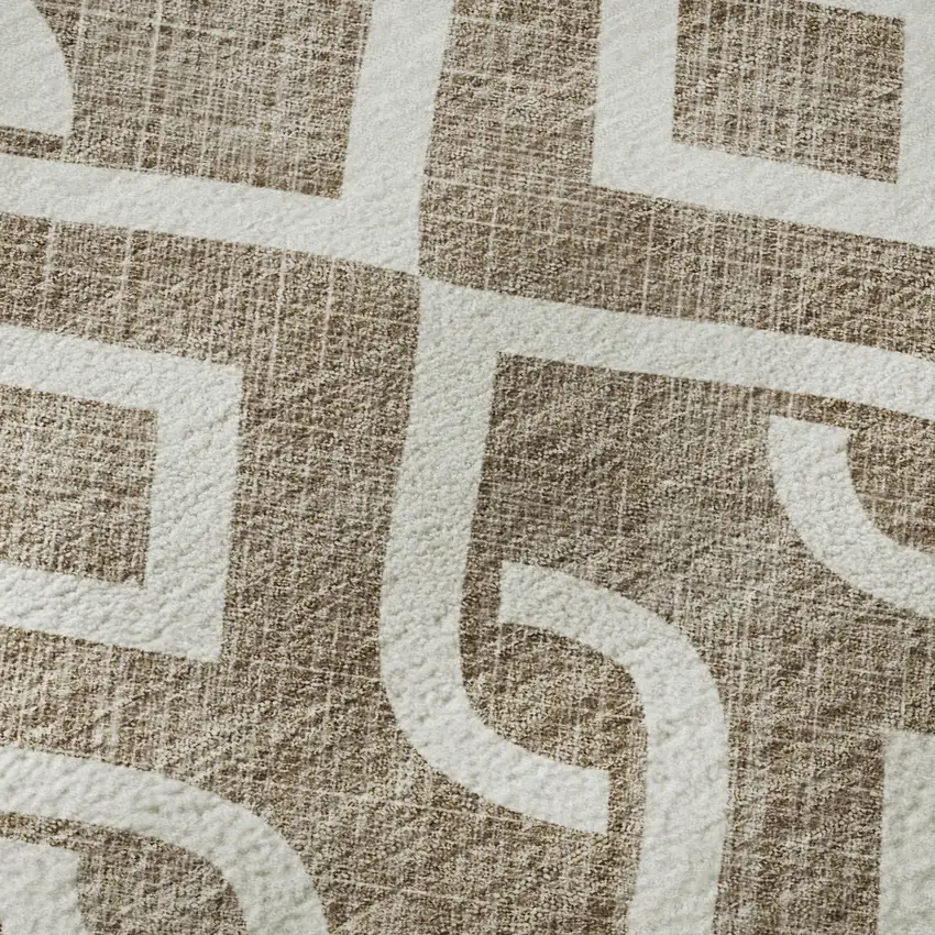 Brown And Ivory Geometric Washable Area Rug With UV Protection Photo 8