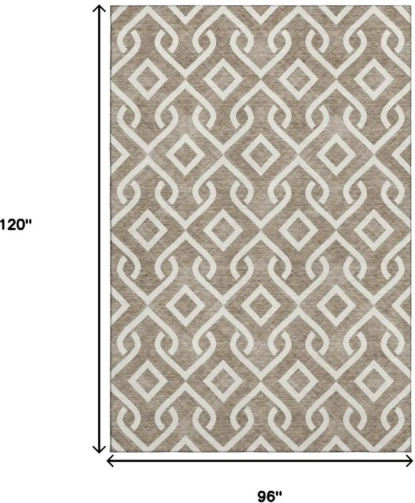 Brown And Ivory Geometric Washable Area Rug With UV Protection Photo 3